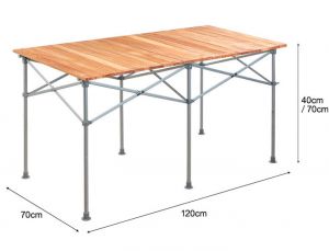 Bàn cắm trại Fieldoor Roll Table 120x70x40cm mặt gỗ