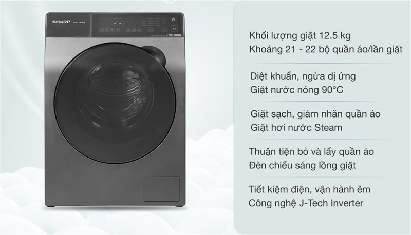 Máy giặt Sharp Inverter 12.5 Kg ES-FK1252PV-S Mới 2021