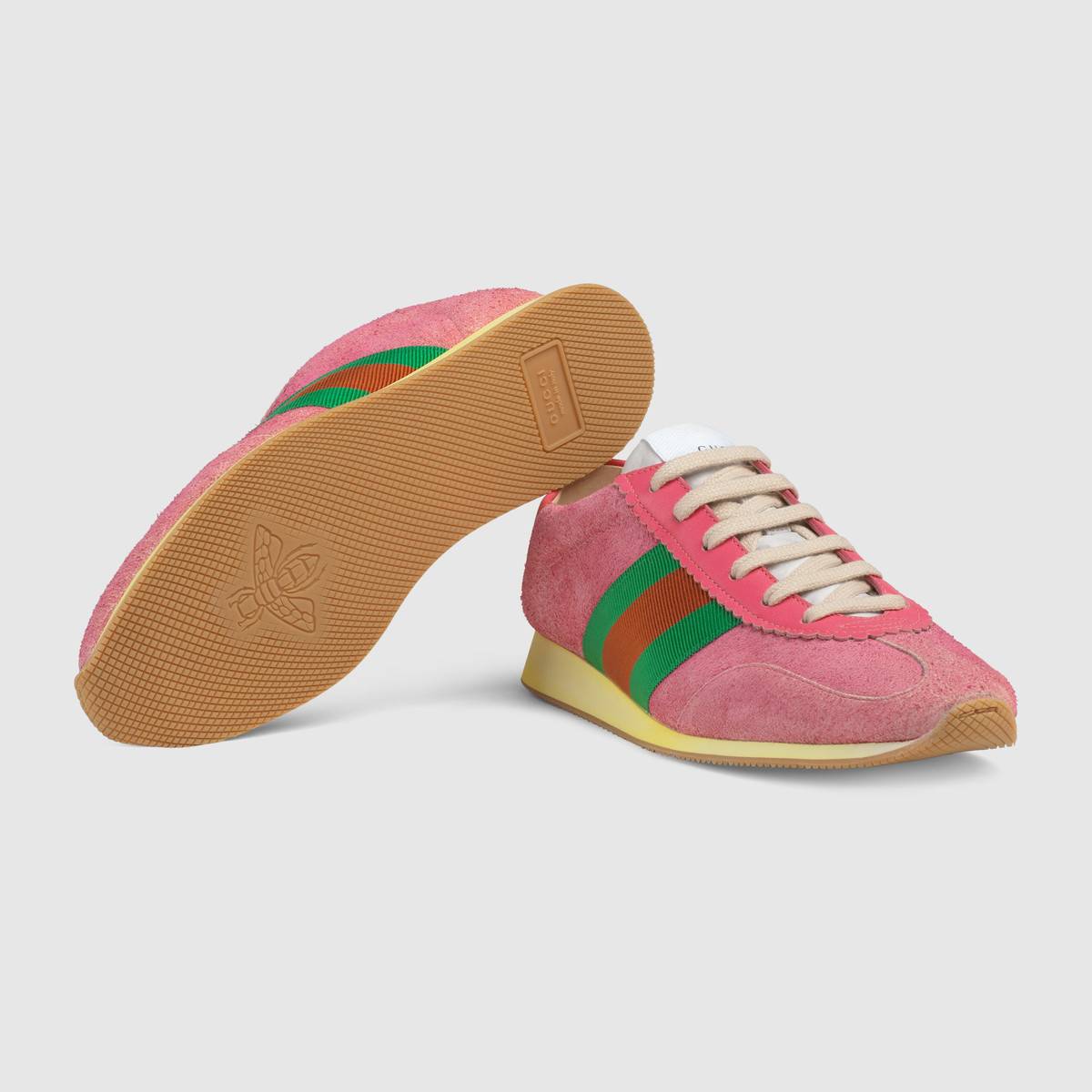 GIÀY GUCCI - SUEDE SNEAKER WITH WEB IN PINK