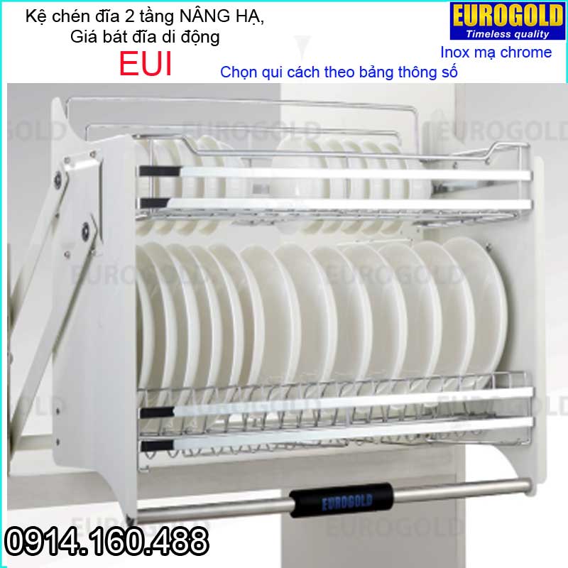 Kệ chén dĩa nâng hạ âm tủ bếp trên inox mạ chrome EUROGOLD-EUI