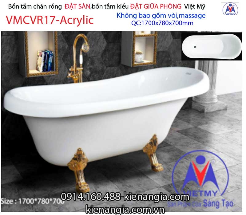 Bồn tắm chân rồng Đặt sàn acrylic Việt Mỹ VMCVR17-Acrylic