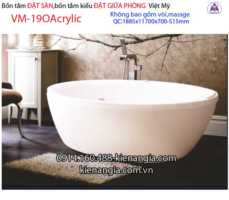 Bồn tắm oval Đặt sàn acrylic Việt Mỹ VM-19OAcrylic