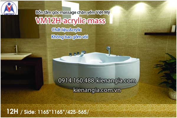 Bồn tắm massage góc 1,2m acrylic Việt Mỹ chân yếm 12H-Massage