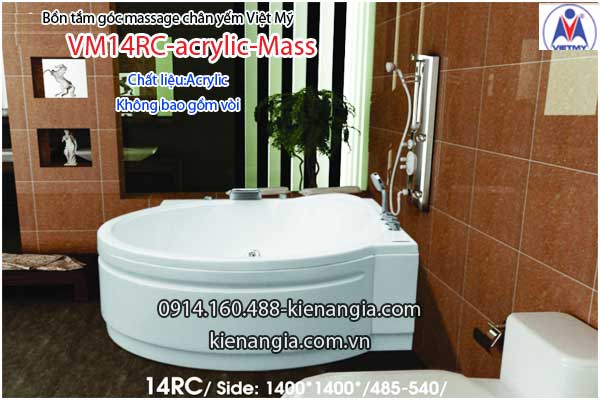 Bồn tắm massage góc 1,4m acrylic Việt Mỹ chân yếm 14RC-Massage