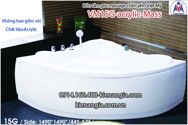 Bồn tắm massage góc 1,5m acrylic Việt Mỹ chân yếm 15G-Massage