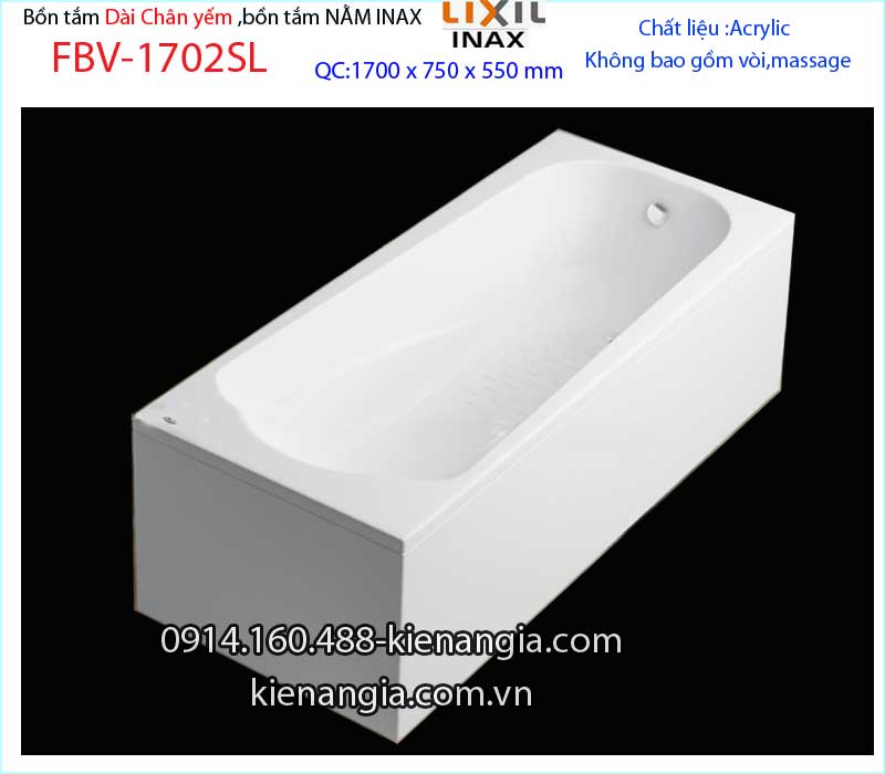 Bồn tắm dài Inax chân yếm acrylic 1,7 mét INAX-FBV1702SL