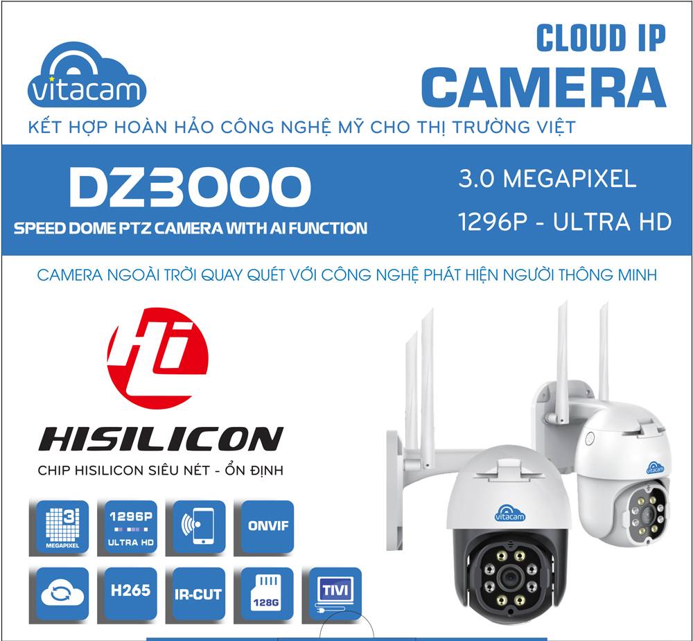 Camera IP Vitacam DZ3000 - 3.0Mpx ngoài trời - chuẩn H.265X