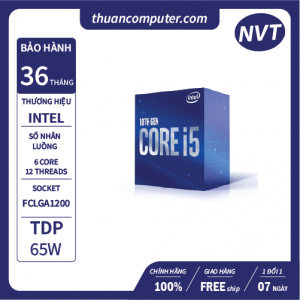 CPU INTEL CORE i5 10400F (2.9GHz turbo 4.3GHz | 6 nhân | 12 luồng | 12MB Cache)