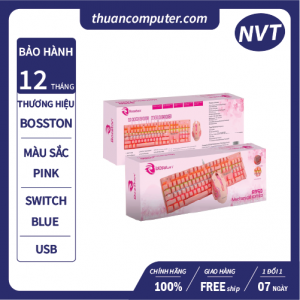 Combo Phím Chuột Bosston EK9350 Queen Pink Chính Hãng