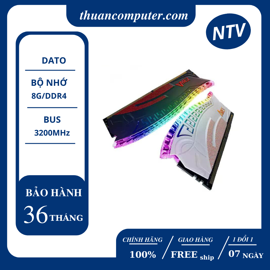 RAM DATO DDR4 8GB BUS 3200 LED RBG WHITE