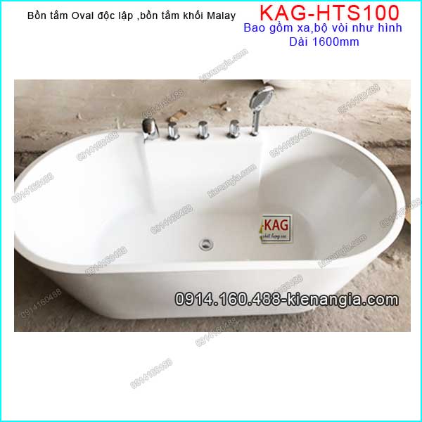 Bồn tắm oval độc lập dài 1,6m Malay KAG-HTS100 + vòi xả