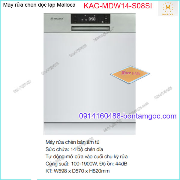 Máy rửa chén bán âm tủ 14 bộ Malloca KAG-MDW14S08SI