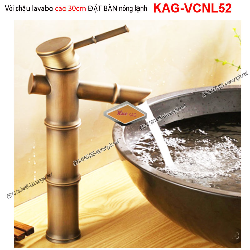 Vòi lavabo 30cm ống tre vàng đồng cổ điển KAG-VCNL53