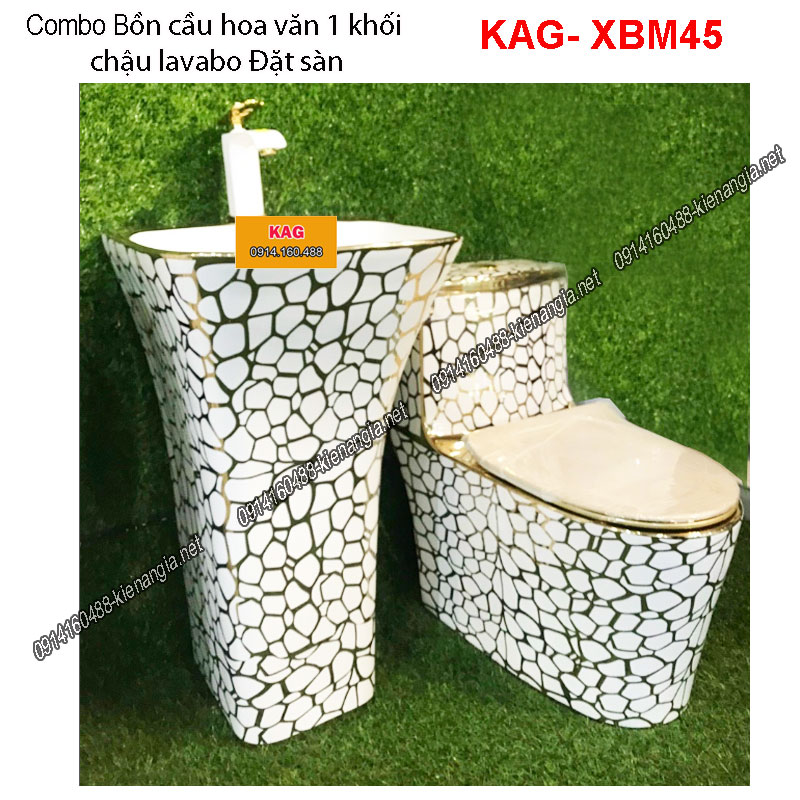 Combo bồn cầu lavabo đặt sàn hoa văn da beo KAG-XBM45