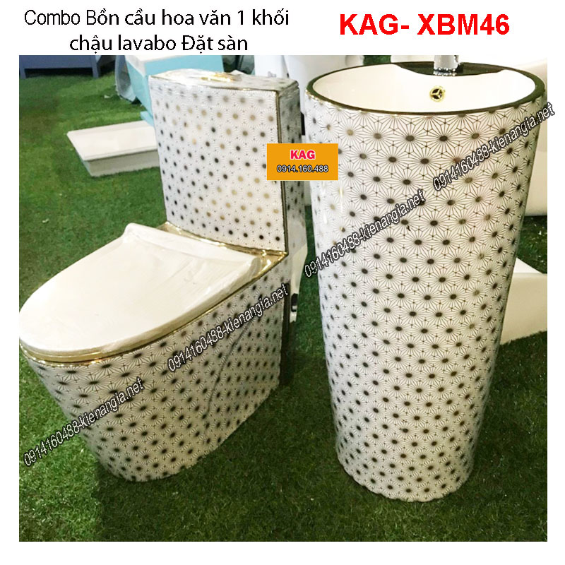 Combo bồn cầu lavabo đặt sàn hoa văn KAG-XBM46