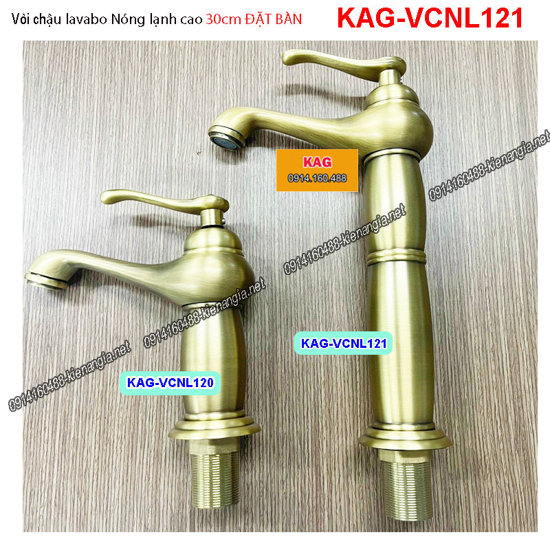 Vòi  lavabo nóng lạnh 30cm ĐẶT BÀN Vàng đồng cổ điển  KAG-VCNL121