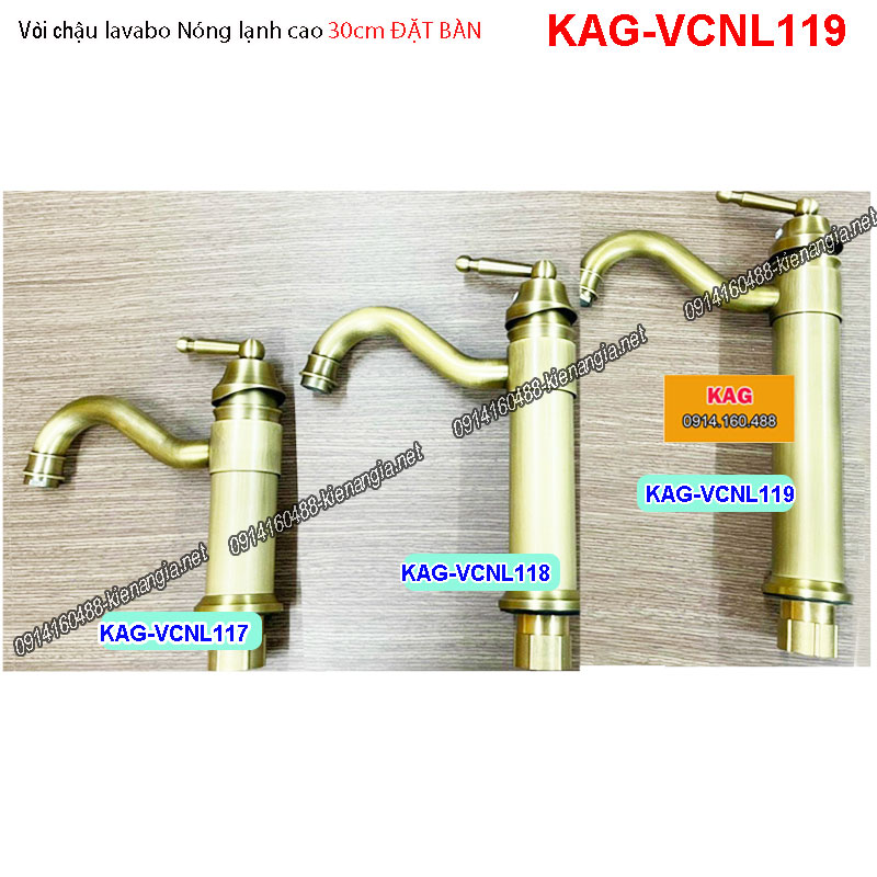 Vòi  lavabo nóng lạnh 30cm ĐẶT BÀN Vàng đồng cổ điển  KAG-VCNL119