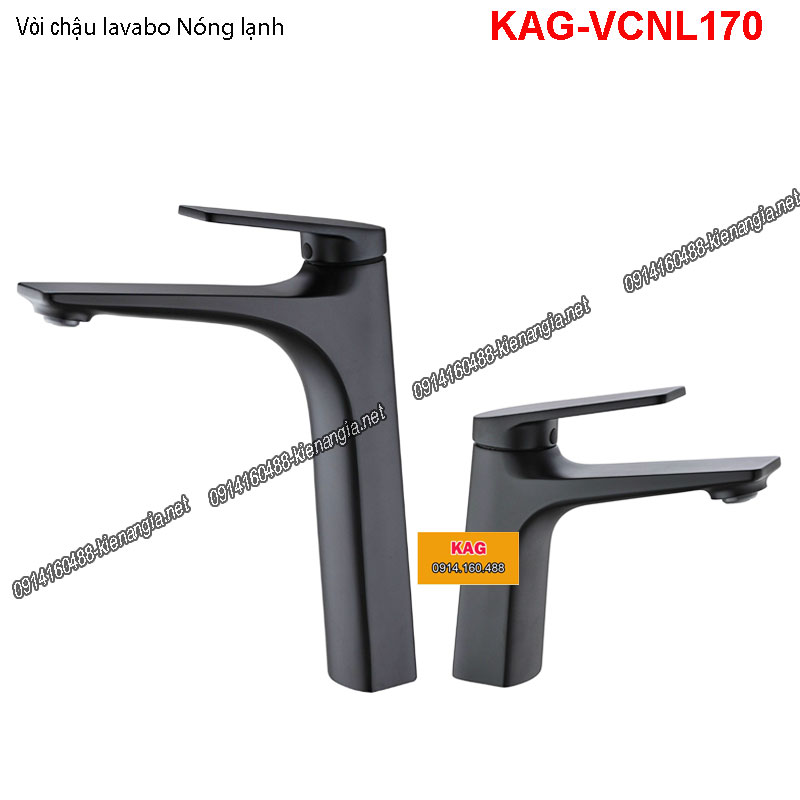 Vòi chậu lavabo nóng lạnh cao cấp đen KAG-VCNL170
