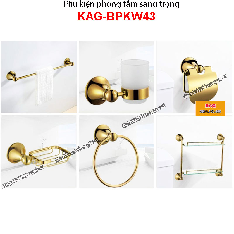 Bộ phụ kiện phòng tắm sang trọng màu vàng KAG-BPKW43