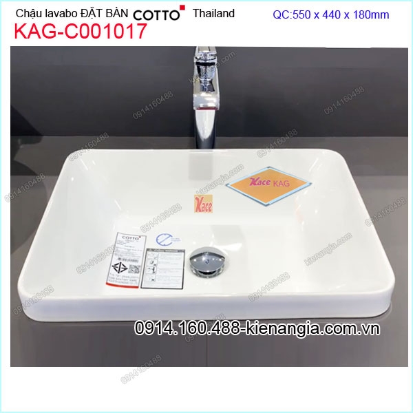 Chậu lavabo chữ nhật đặt bàn  COTTO Thailand KAG-C001017