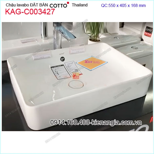 Chậu lavabo chữ nhật đặt bàn  COTTO Thailand KAG-C003427