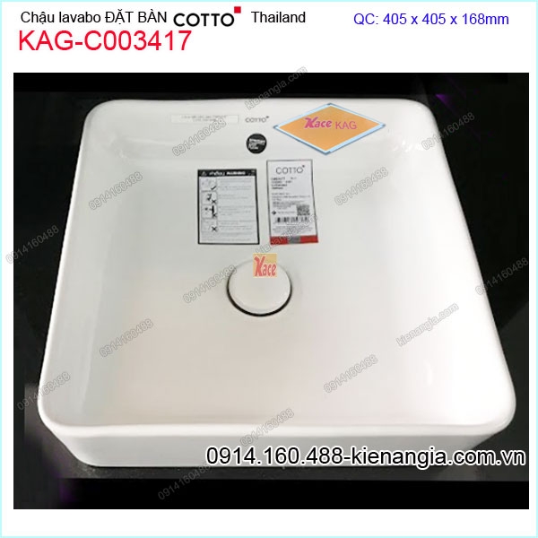 Chậu lavabo Vuông đặt bàn  COTTO  Thailand KAG-C003417
