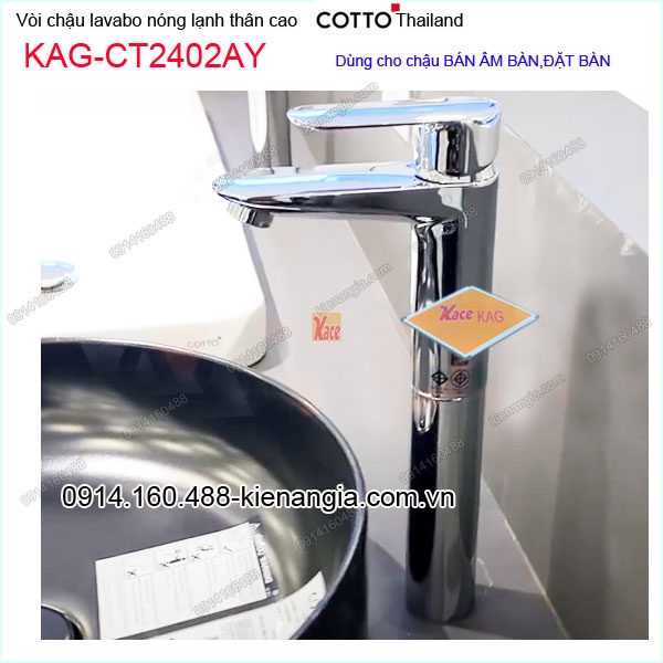 Vòi chậu ĐẶT BÀN nóng lạnh thân cao COTTO Thailand KAG-CT2402AY