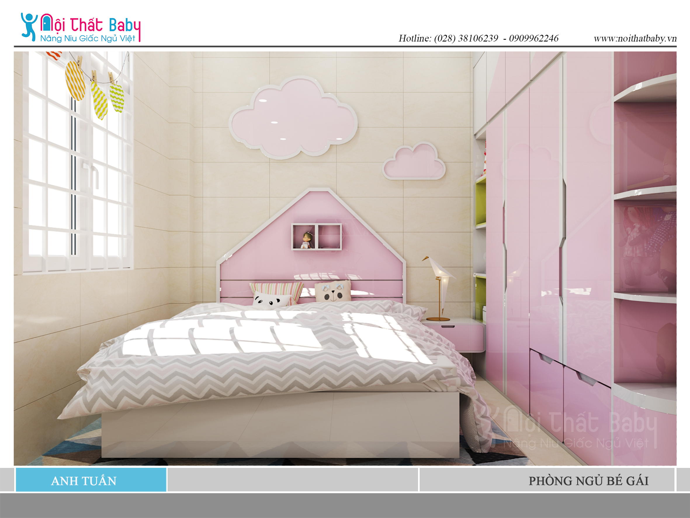 Phòng ngủ hồng dễ thương cho bé gái