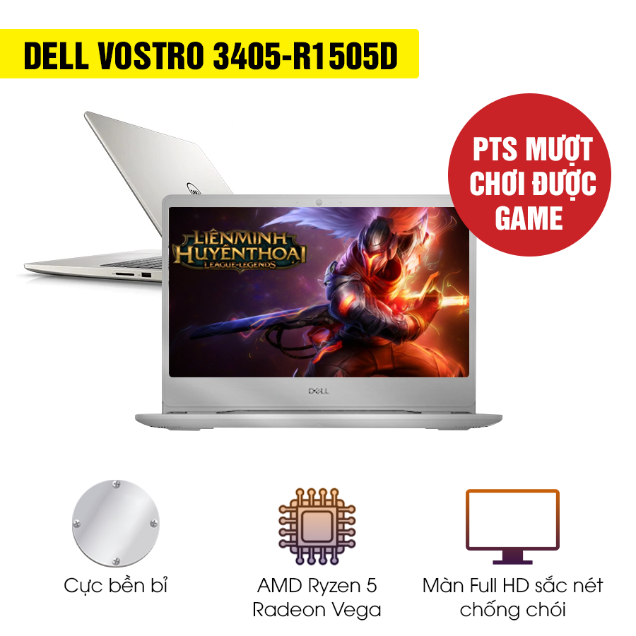 [Mới 100%] Laptop Dell  Vostro 3405 Ryzen R5 - 3500U / Ram 4GB / SSD 256GB / Silver.
