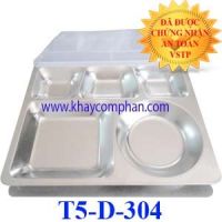 Khay inox 304 5 ngăn có nắp nhựa T5-D-304