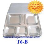 Khay ăn inox 6 ngăn có nắp nhựa trắng T6-B