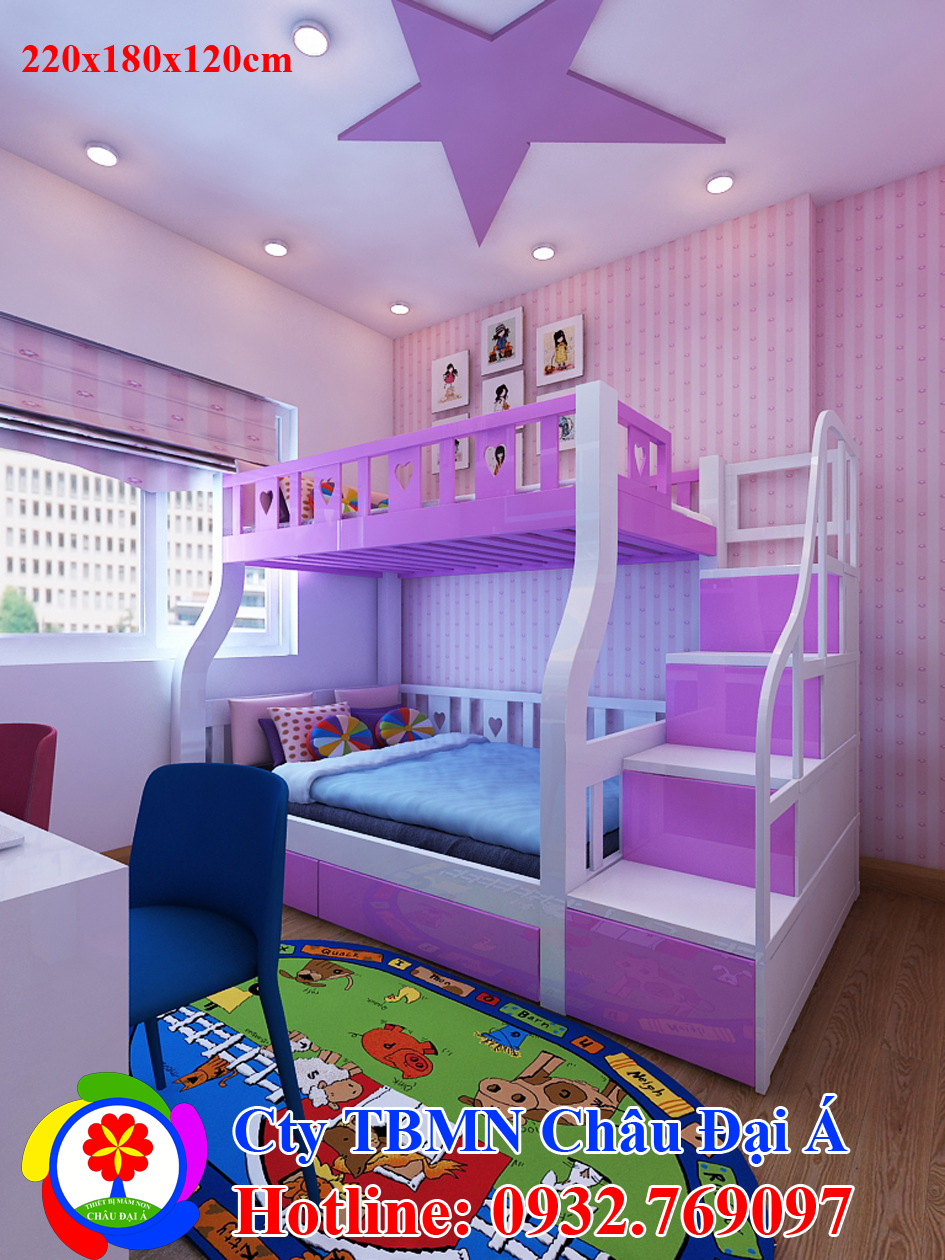 Giường tầng màu tím cho con gái