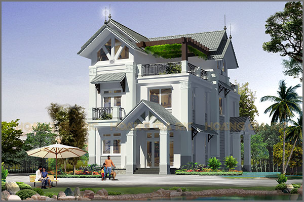 Thiết kế kiến trúc biệt thự 3 tầng mái thái tại Hà Nội