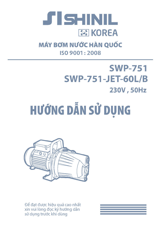 HDSD bơm SWP-751, SWP-751-JET-60L/B