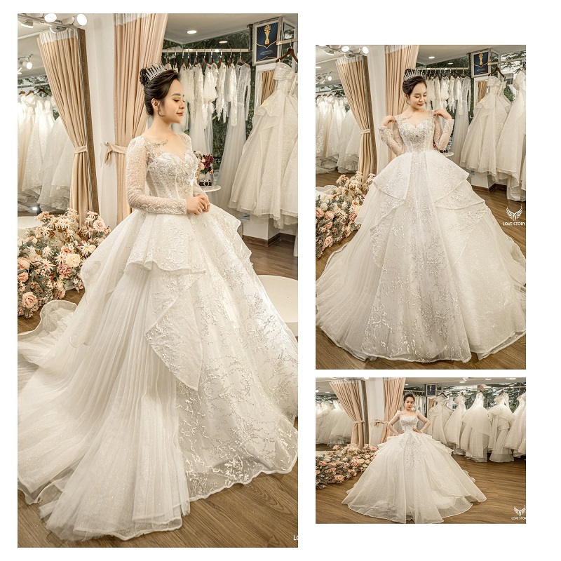 free chỉnh sửa váy) Váy cưới phi trắng phối ren tay ngắn đuôi cá dài |  Shopee Việt Nam