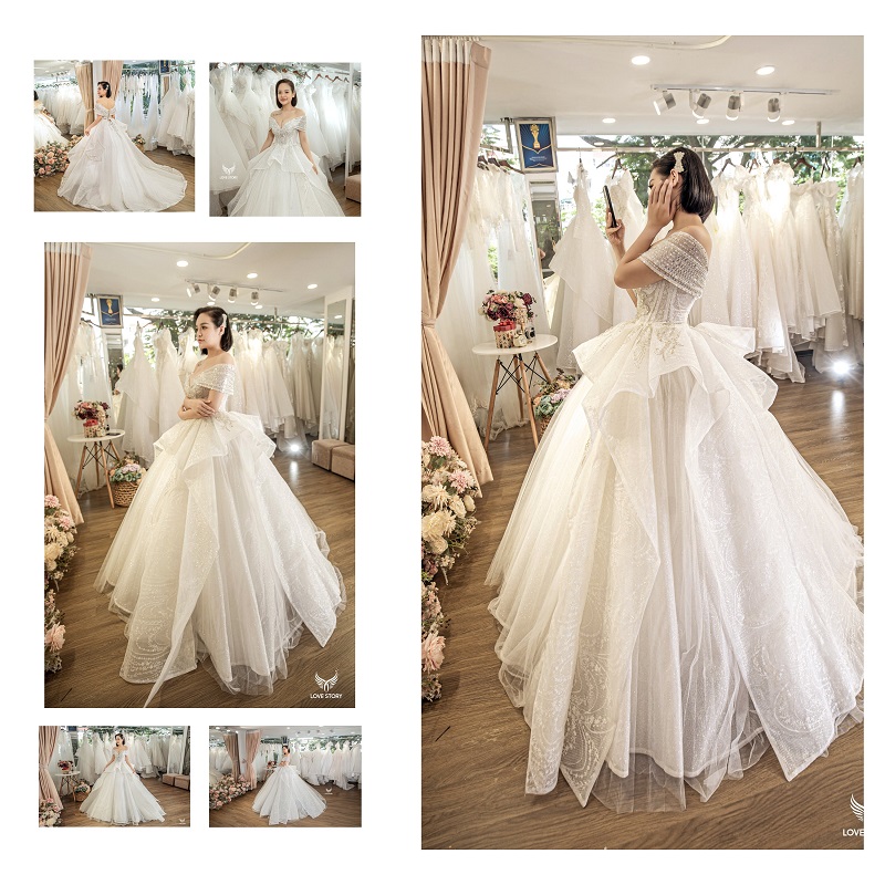 DXL001 Váy cưới cúp ngực được làm từ chất liệu ren kim sa bồng bềnh như  công chúa - Dai Dong Bridal