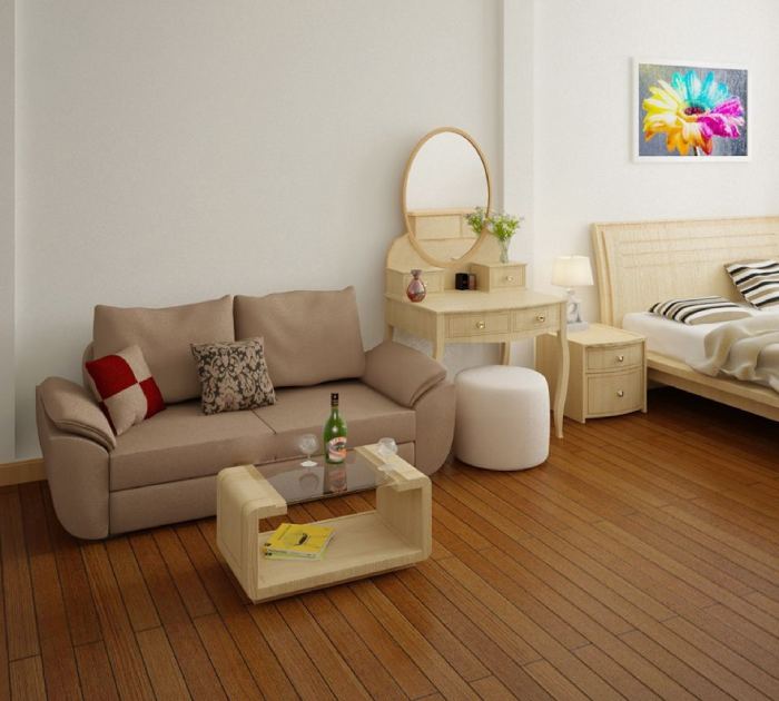 Ghế sofa phòng ngủ có thiết kế tối giản và kích thước gọn nhẹ