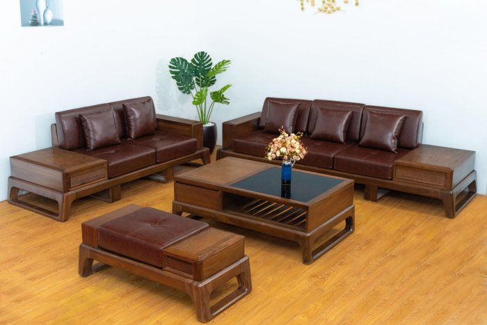 Mẫu sofa góc hộp nguyên khối gỗ hương xám