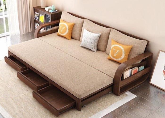 Mẫu sofa gỗ kéo ra thành giường thông minh, giá tốt