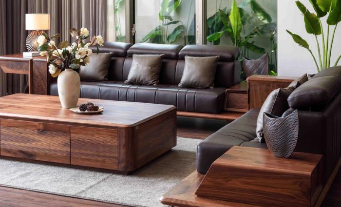 Mẫu ghế sofa làm từ chất liệu gỗ óc chó