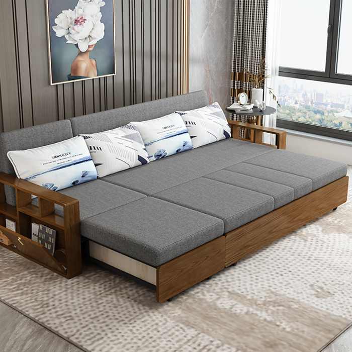 Sản phẩm sofa gỗ kéo ra thành giường bọc vải nỉ đa năng