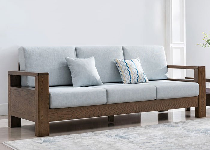 Sofa góc gỗ sồi 2 văng đệm bọc da Cleo Indo - Xưởng Gỗ An Lạc