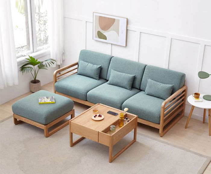 Mẫu sofa văng gỗ sồi đơn giản cho phòng khách nhỏ