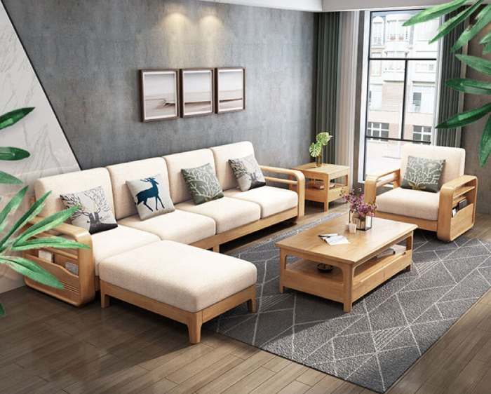 Sofa gỗ đệm nỉ được nhiều gia chủ sử dụng cho phòng khách