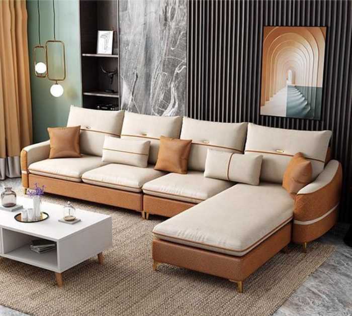 Phòng khách được thiết kế với bộ sofa vừa vặn tạo không gian thoải mái tiện nghi