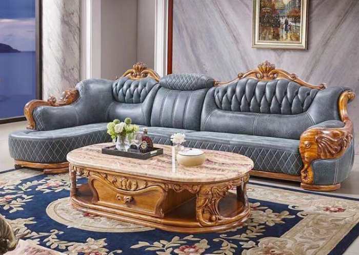 Ghế sofa gỗ mun Nam Phi da bò Tây Ban Nha phong cách tân cổ điển
