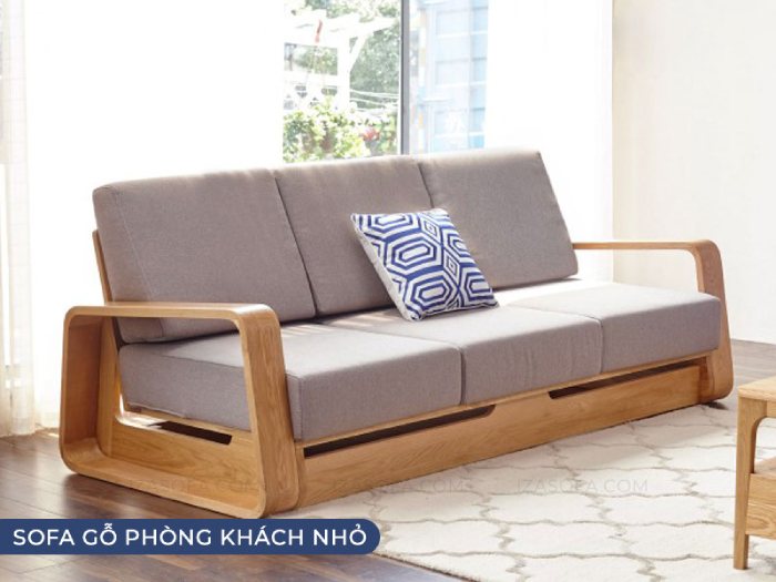 Bộ ghế sofa gỗ cho phòng khách nhỏ với tay ghế rộng