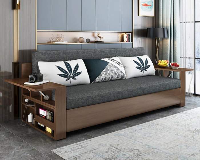 Sofa bed làm từ gỗ sồi nguyên khối, có độ bền cao, không nứt vỡ cong vênh