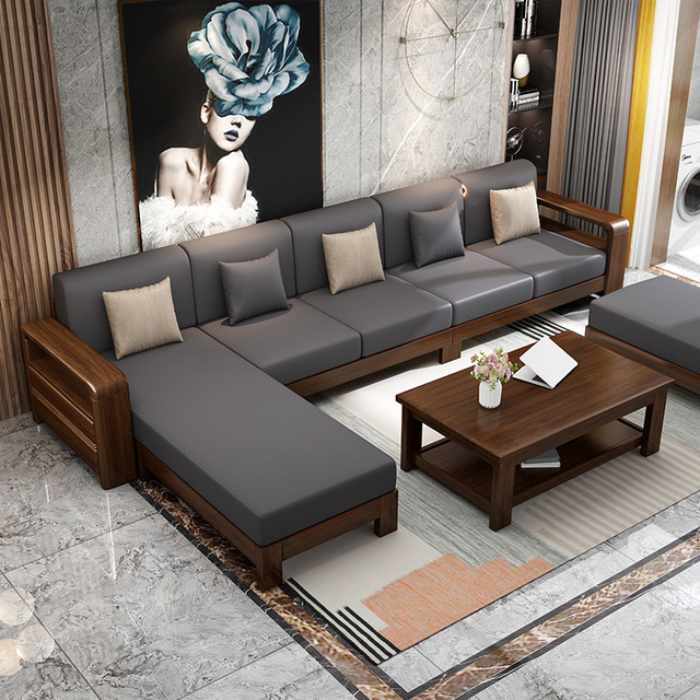 Sofa gỗ chữ L có thiết kế đơn giản nhưng vẫn đảm bảo sự tinh tế, hiện đại