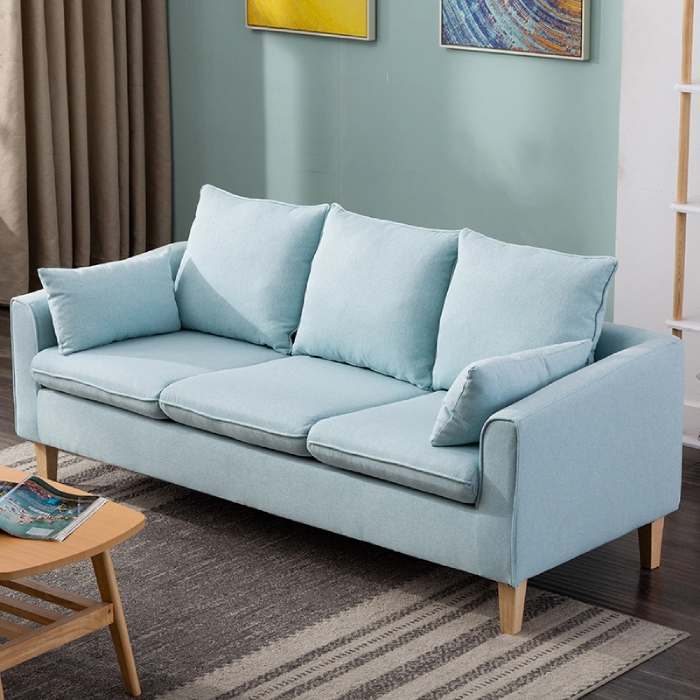 Mẫu sofa văng gỗ bọc vải nỉ màu xanh trẻ trung